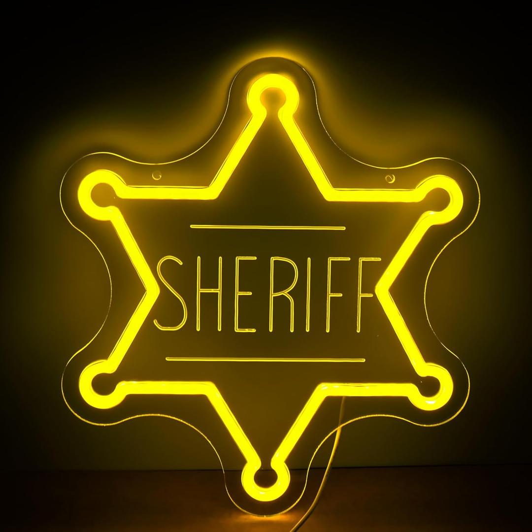 Sheriff Badge Neon Signs for Wall Decor,Western Deputy Sheriff Badge LED Lights for Kids Room,Cowboy Police Sheriff Badge Neon Lights for Man Cave