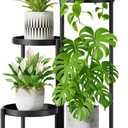 iDavosic.ly 4 Tier Large Plant Stand Indoor with 10 Inch Wide Tray, Tiered Corner Metal Outdoor Flower Display Holder Shelf, Folding Tall Rack for Patio Porch Living Room, Modern Black