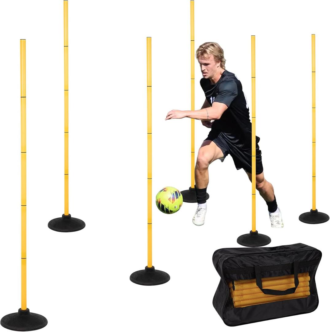 Neoaider 6 FT Agility Poles for Soccer, Basketball, Football, Equestrian, Pet Training, 6 Pack Detachable Soccer Poles w/Rubber Bases, Pole Bending Poles for Horses, Indoor/Outdoor Use