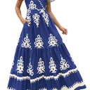 PRETTYGARDEN Womens 2025 Summer Casual V Neck Boho Maxi Dress Flowy Aline Bell Sleeve Tiered Floral Dresses with Pocket M