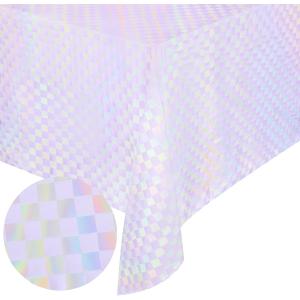 XO, Fetti Purple + Iridescent Checkered Washable Tablecloth - 9 ft. | Unicorn Birthday Party Decorations, Pink Girl Table Cloth, Y2K ERAS Decor, Pastel Table Cover (70" x 40" (Rectangular))