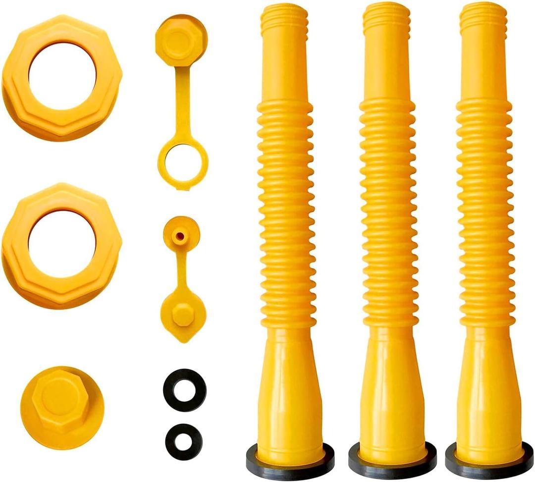 Gas Can Spout Replacement - Flexible Nozzle Kit Including Screw Collar, Spout Sealing Cap, Extra Rubber Gasket, Replacement Vent Caps for Most 1/2/5/10 Gal Oil Cans