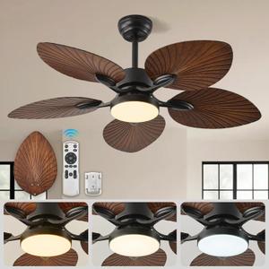 42-INCH Tropical Outdoor Ceiling Fan with Dimmable LED Light & Remote - Damp-Rated Palm Leaf Blades | Ultra Quiet DC Motor | 6 Speeds ideal for Patio Gazebo