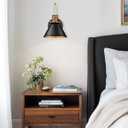 Modern Wall Sconces Set of Two, HWH Industrial Sconce Wall Lighting 1-Light, Brass Barn Wall Vanity Light for Bedroom Kitchen, Hammered Metal Shade, Black and Gold Finish, 5HZG74B-2L BK+BG