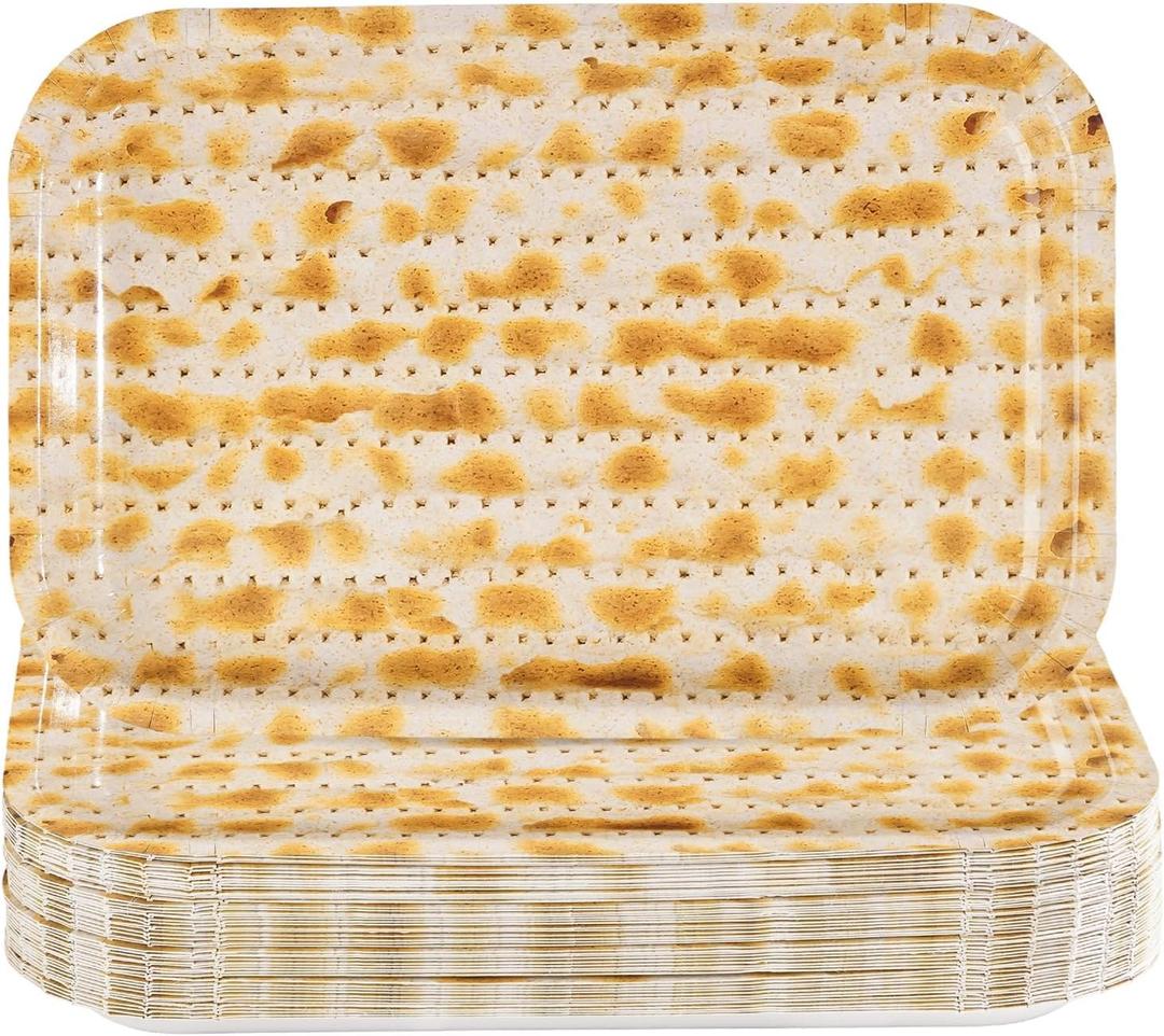 50Pcs Passover Matzah Party Plates 10" x 6.5" Passover Seder Paper Plates Disposable Pesach Matzo Themed Plate for Kids Adults Seder Festival Holiday Party Decoration