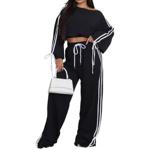 SxClub Two Piece Outfits for Women Casual Sweatsuits Pullover Tracksuit Workout Pants Set, Large