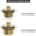 Brushed Gold Bathtub Drain Bath Tub Trim Set Conversion Kit Assembly, All Brass Lift and Turn Twist Tub Drains Replacement Trim Kit with Two-Hole Overflow Faceplate
