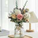 Fake Flowers with Vase, Faux Peony Silk Flowers for Home Decor, Coffee Table, Living Room, Bathroom Plant Decor, Centerpiece Table Decorations (White)