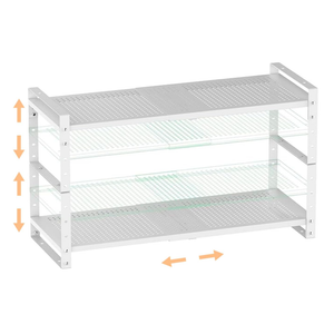 Ipotive Multi-Functional Metal Shoe Rack,Expandable Adjustable Stackable Kitchen Organizer,Metal Shelf risers for cabinets, Kitchens and Closet, Bathroom(White/Large)