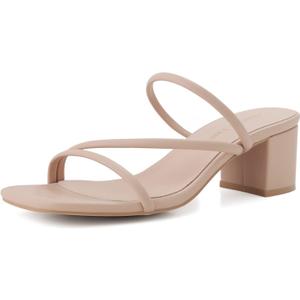 Shoe'N Tale Strappy Heels For Women Low Chunky Block Heel Heeled Sandals Square Open Toe Slip On Slides Mules (8)