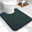 OLANLY Toilet Rugs U-Shaped 24x20, Extra Soft Absorbent Chenille Contour Bathroom Rugs for Toilet, Dry Quickly, Machine Washable, Non-Slip Bath Mat, Blackish Green