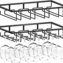 Wine Glass Rack, 2 Pack Under Cabinet Stemware Rack Wine Glass Holder, 4 Rows Black Metal Wine Glass Storage Hanger Under Shelf for Cabinet Kitchen Bar