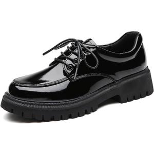 Black Oxford Shoes for Women Platform Chunky Patent Leather Shoes for Women's Classic Comfortable Business Casual Work (7)