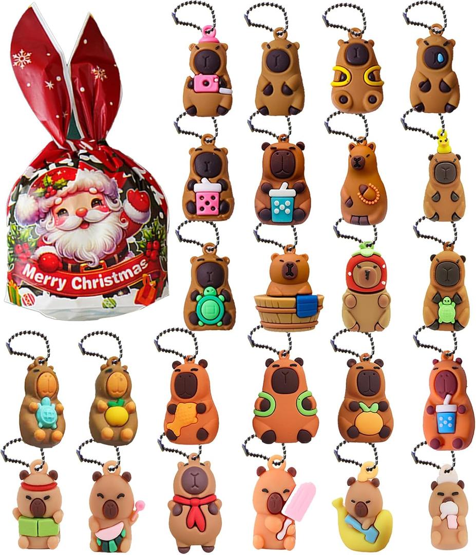 2025 Capybara Advent Calendar Fillers 24PCS Capybara Keychains Countdown Calendar Fillers Capybara Action Figures Christmas tree ornament Gift for Christmas Birthday (Colourful-B)