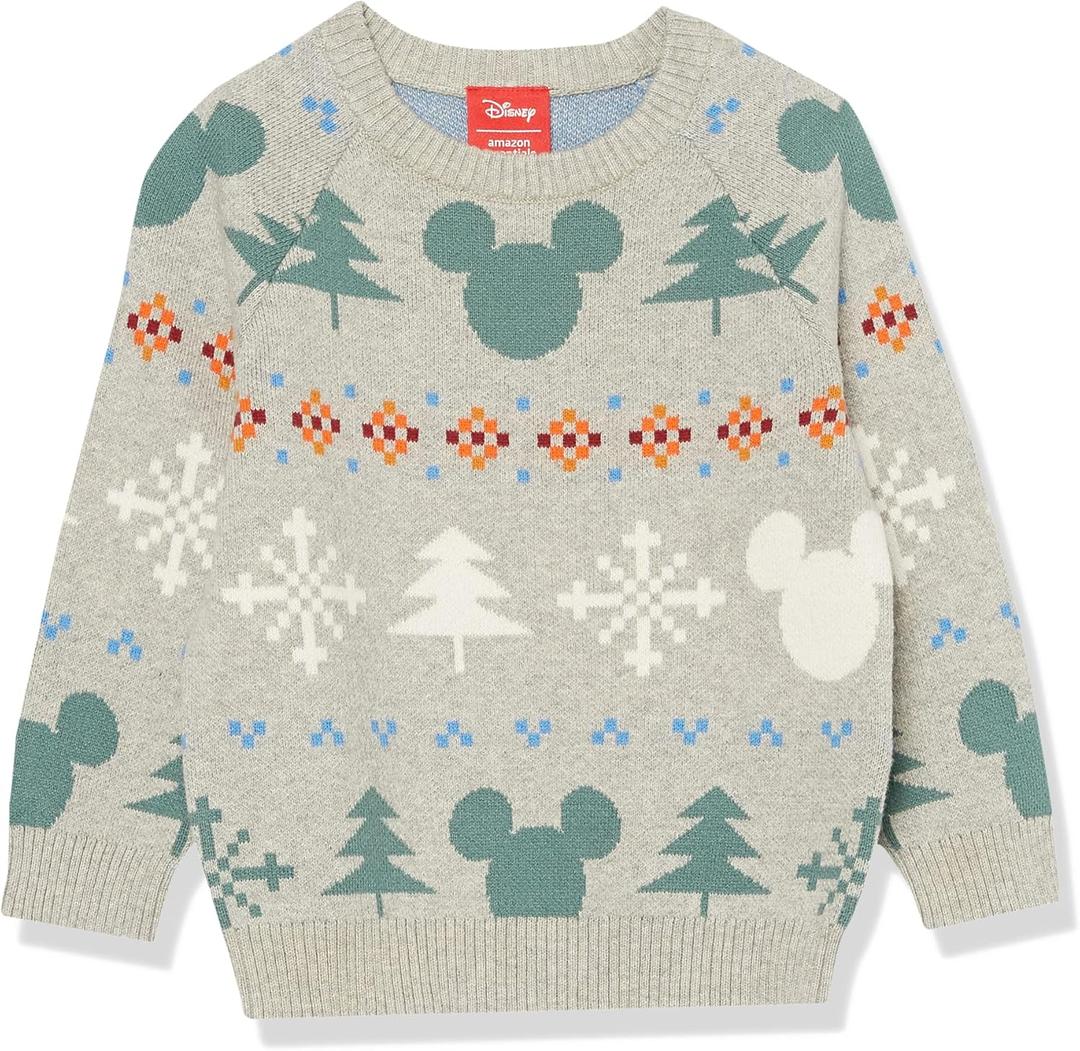 Amazon Essentials Disney | Marvel | Star Wars Boys and Toddlers' Crewneck Sweaters (X-Small, Mickey Fair Isle - Boys)