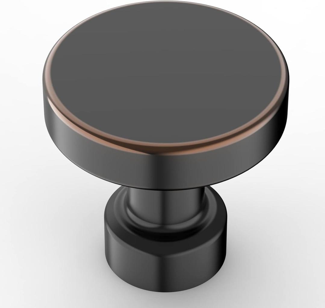 Amerdeco 10 Pack Oil Rubbed Bronze Cabinet Knobs 1-1/6 Inch (32mm) Single Hole Pulls for Drawers, Dressers, and Bathroom Cabinets