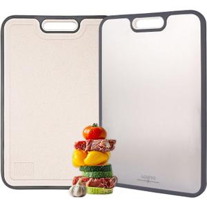 Titanium Cutting Boards for Kitchen - Double Sided with Juice Groove & Non-Slip Feet, Food Grade Chopping Board, Dishwasher Safe & Knife-Friendly (15.2"x10.4")