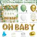 Ecomore Girl Boy Sage Green Baby Shower Decorations 247 PCS (25 Guest) Boho Greency Party Supplies with Paper Plate Napkin Cup Cutlery & Tablecloth Oh Baby Backdrop Balloon Kit for Gender Reveal Decor