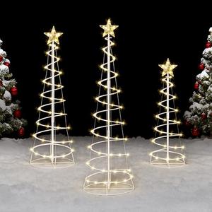 JOIEDOMI 3 Pack Spiral Christmas Tree Lights, 218 LED Outdoor Lighted Tree with Star Topper & Stakes, Christmas Decorations for Yard Porch Patio Garden Holiday Xmas Eve Night Décor, Warm White
