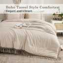 Andency Beige Comforter Set Queen, 3 Pieces Boho Tassel Bedding