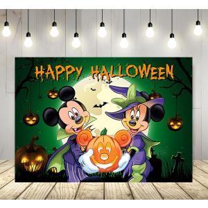 Happy Halloween Backdrop for Party Supplies 5x3ft Mouse Theme Pumpkin Banner for Party Cake Table Decorations Halloween Banner