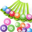 12 Pcs Luau Hawaiian Egg and Spoon Race Set Tropical Summer Aloha Themed Birthday Supplies(Green,Flower)