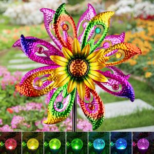 Solar Wind Spinners Outdoor with Lights Sunflower Garden Outdoor Decor Yard Lawn Art Decor for Patio Kinetic Windmills Unique Gifts for Friends and Family 60.63'' H x 13.38'' Dia 360 Rotation