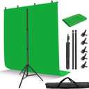 HEMMOTOP 7x5 ft(HxW) Green Screen Stand Kit, 6.5x5 ft Green Screen Backdrop with Stand for Streaming, Gaming, Zoom, Portable Greenscreen Background Kit with Clips & Carrying Case