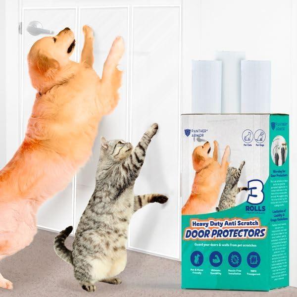 Panther Armor Anti-Scratch Door Protectors for Pets, Heavy Duty, 3 Rolls, Transparent, Dog Scratch Door Protector, Door Guards (3-Pack x 39.4 inch x 7.9 inch)