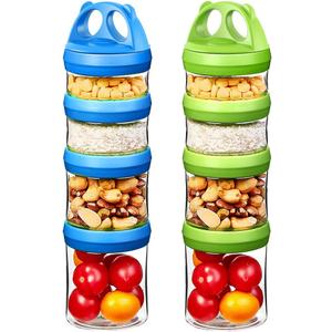 SELEWARE Portable Stackable Food Storage Containers for Snacks Formula Powder and Drinks Twist Lock System Airtight Leak-proof BPA and Phthalate Free Blue and Green