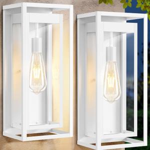 Large Outdoor Wall Sconce 2 Pack, 19" White Outdoor Light Fixture, Exterior Lighting Fixtures Anti-Rust Porch Lights with Clear Glass for Front Door, Garage