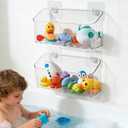 Bath Toy Storage Organizer, Bathtub Toy Storage Holder, Large Capacity Wall Mounted Shower Caddy Shower Organizer, No Drill Shelves Basket, Clear White, 2 Pack