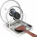 Pot Lid Holder While Cooking, 304 Stainless Steel Spoon Rest with Lid Holder for Countertop, Multifunctional Pan Lid Storage and Utensil Organizer for Stove Top (White)