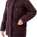 Nine West Women’s 30-Inch Hooded Puffer Coat with Utility Pockets, Warm Winter Outerwear, Merlot (X-Large)