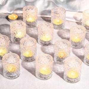 Maxdot 48 Pack Clear Glass Votive Candle Holders 2.1 x 2.6 Inch Valentine Tea Light Candleholder Bulk Xmas Glass Tealight Candlestick Holders for Table Centerpiece Home Wedding Valentine Party Decor
