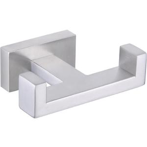 APLusee Square Double Towel Hook, 304 Stainless Steel Dual Coat Holder, Modern Bathroom Kitchen Storage Hanger Wall Mounted, Brushed Nickel (1 Pack)