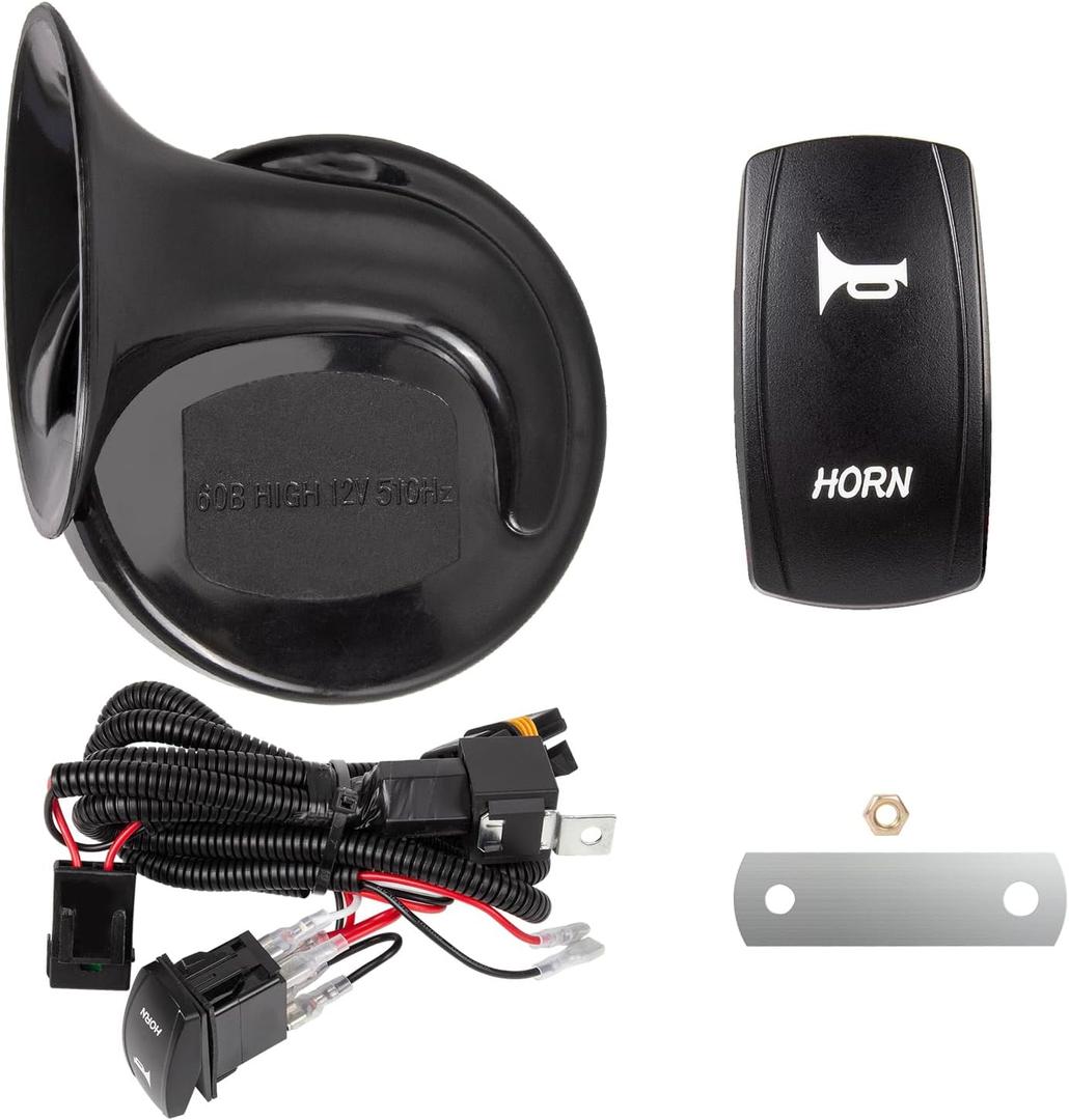 12V Universal UTV Horn Kit With Rocker Switch Compatible with Polaris RZR Ranger General, Kawasaki Teryx, Can Am Maverick, Arctic Cat Wildcat, Yamaha Rhino