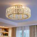 Siljoy 20 Gold Crystal Ceiling Fan with Light, Modern Caged Ceiling Fan with Lights and Remote, 6 Speeds Reversible Dimmable Quiet DC Motor Fandelier for Girls Bedroom Living Room, 6 x E12 (19.7 Inch, Flush Mount)