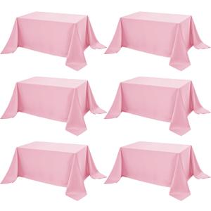 6-Pack Pink Tablecloths for Rectangle Tables, 90 x 132 Inches, Stain-Resistant Polyester Fabric for 8 Foot Tables - Washable Table Covers for Weddings, Banquets, Birthday Parties, Events