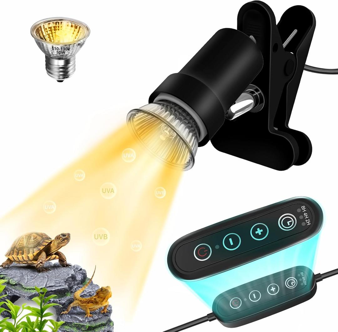 GOZILLA Reptile Heat Lamp, Turtle Lamp Timing & Dimming Cycle Timer, Turtle Light 50W UVA/UVB Reptile Light Bulb for Amphibian and Reptile Tanks, Terrariums, Cages.(Black)
