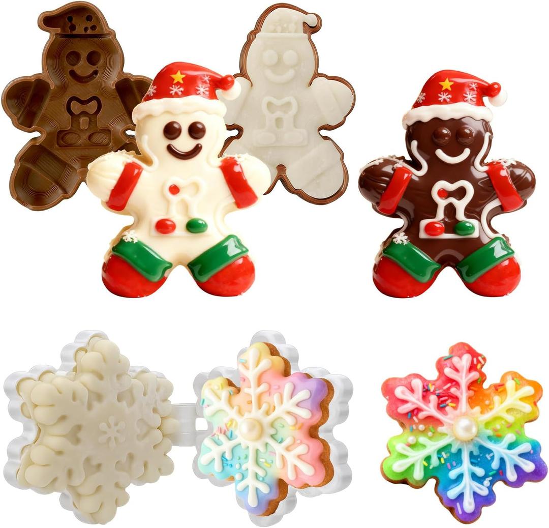 Mity Rain Christmas Cake Pop Mold Shapes Press Set, Snowflakes and Gingerbread Man Mold, 3D Printed Cakepop Molds Cutter for Home Baking,Birthday Parties
