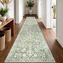 Vintage Runner Rugs for Hallway 2x12, Sage Green Beige Washable Extra Long Hallway Runner Rug Non Slip, Super Soft Kitchen Runner Rug, Print Faux Wool Floral Thin Carpet Hall Runner