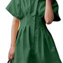 MISSACTIVER Women Pleated Button Down Shirt Dress Short Sleeve Striped Corset Mini Dresses Casual Summer Short Dress, Small