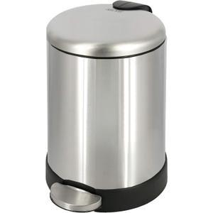 Glad Small Trash Can, 1.2 Gallon | Round Stainless Steel Garbage Bin with Soft Close Lid & Step Foot Pedal | Metal Waste Basket with Removable Inner Bucket, Stainless, 8 x 9.5 x 12 inches