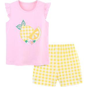 Toddler Girls Summer Outfit Cotton Flutter Sleeve Tank Top and Shorts Cute Clothing Set Size 2T 3 7Y (Pink)