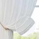 jinchan White Linen Curtains 90 Inches Long 2 Panels Curtains with Lace Trim for Living Room Rustic Farmhouse Curtains Rod Pocket Back Tab Light Filtering Curtains Bedroom Window Curtain Set