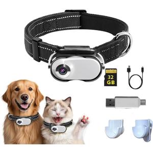 Cat/Dog Camera Collar, HD 1080P with Video Record Wireless Mini Sport Cam, Small Action Cameras, Body Camera for Pet Supplies/No WiFi, Indoor/Outdoor/with 32GB High-Speed Memory Card