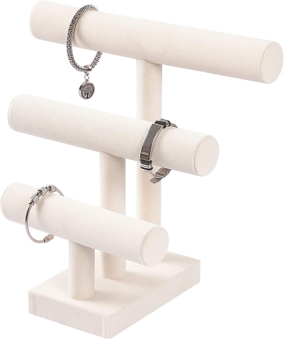 3 Tier Bracelet Holder,Bracelet Displays for Selling,Jewelry Display Stand for Bangles Necklaces Hair ties Scrunchies Watches (Beige)