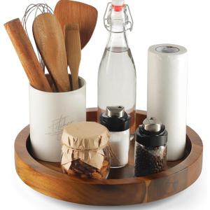 TIDITA 10" Acacia Wood Lazy Susan Organizer for Cabinet - Round Lazy Susans Turntable for Countertop - Wooden Kitchen Rotating Storage Food Bin Container for Centerpiece Table, Spices, Pantry