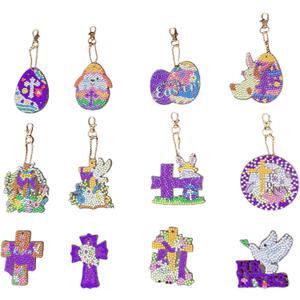 2 x Runeaoys Easter Diamond Art Keychains Kits for Adults 12 Pcs DIY Cross Eggs Diamond Painting Easter Decorations for Home